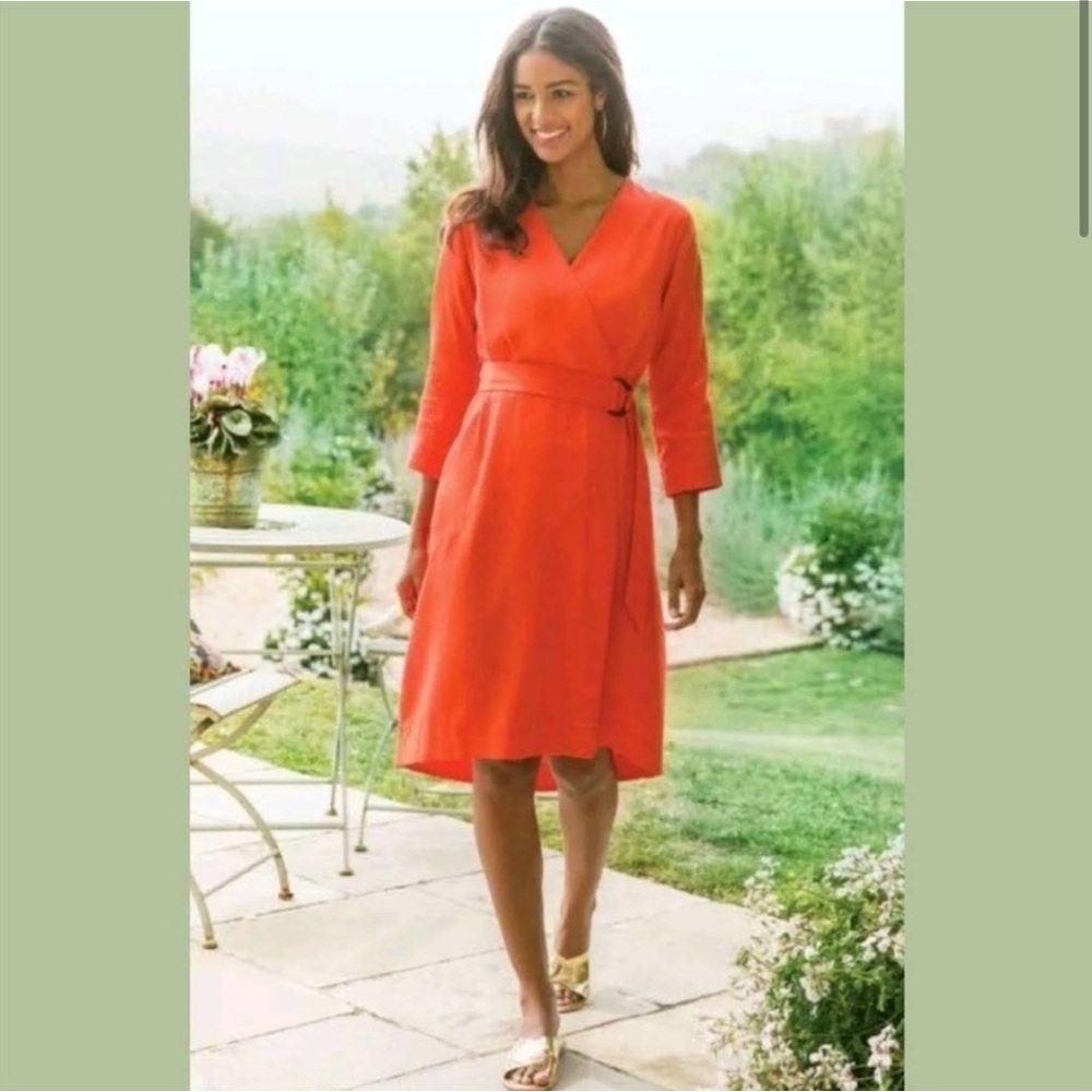 Soft Surroundings Traviata Orange Belted Wrap Dress Size PS (6-8)